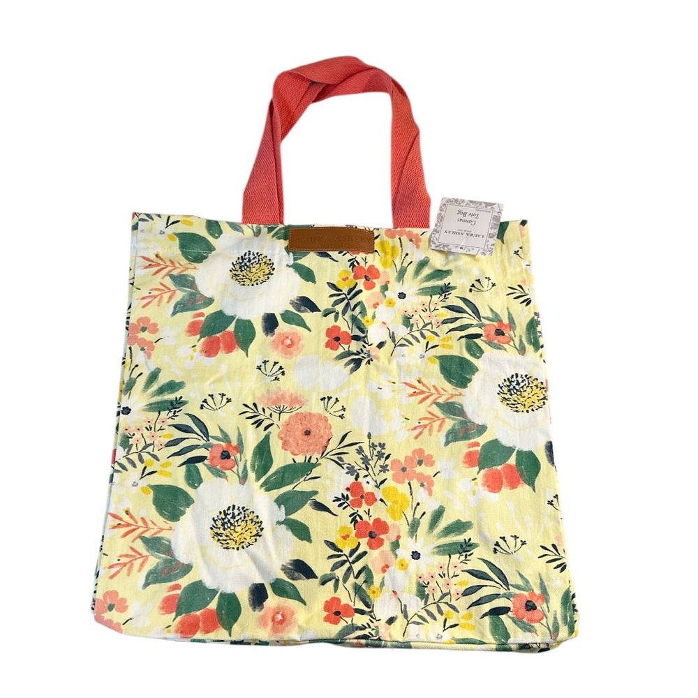 NEW Laura Ashley CANVAS FLORAL REUSABLE TOTE BAG